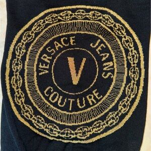Versace Jeans Couture black and metallic gold mock turtleneck sweater, XS